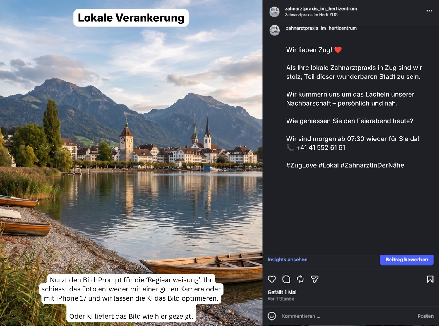 Post-Vorschlag 7 — „Wir lieben Zug“ — die lokale Verankerung.