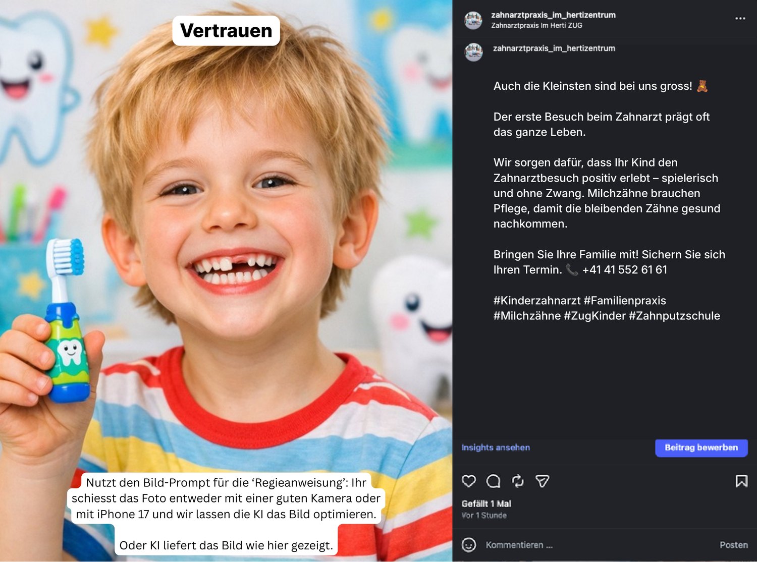 Post-Vorschlag 11 — „Auch die Kleinsten sind bei uns gross“ — Kinderzahnmedizin.