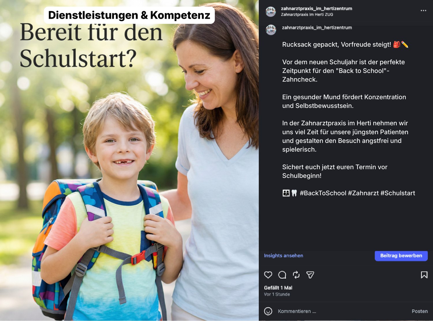 Post-Vorschlag 14 — „Bereit für den Schulstart?“ — die Familien-Anzeige.