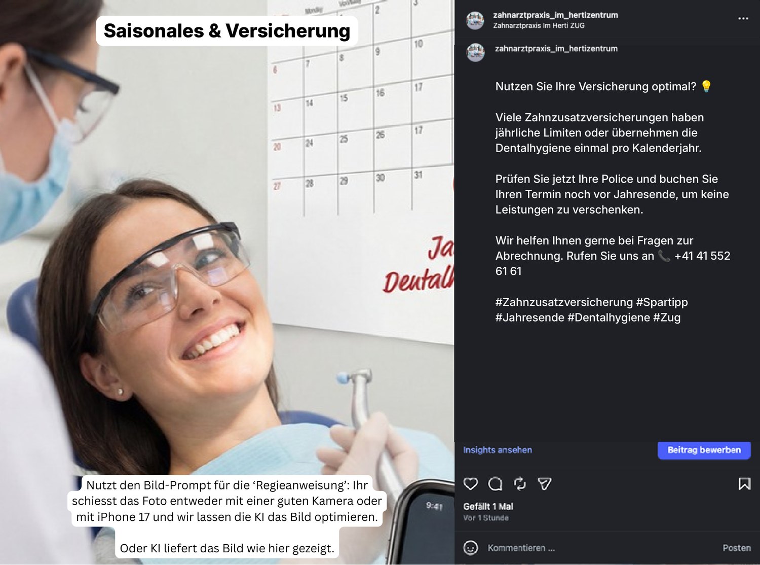 Post-Vorschlag 23 — „Nutzen Sie Ihre Versicherung optimal?“ — das Jahresende-Motiv.